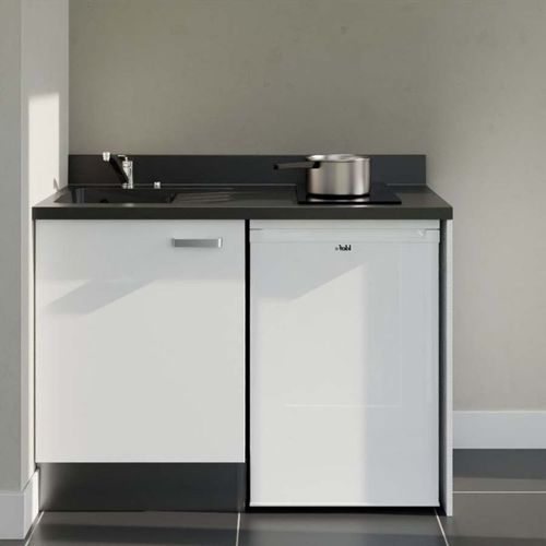 K08 : Blanc - Plan Monobloc Nero Évier à Gauche + Electro Blanc