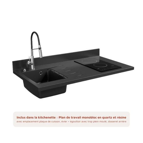 K08 : Blanc - Plan Monobloc Nero Évier à Gauche + Electro Blanc