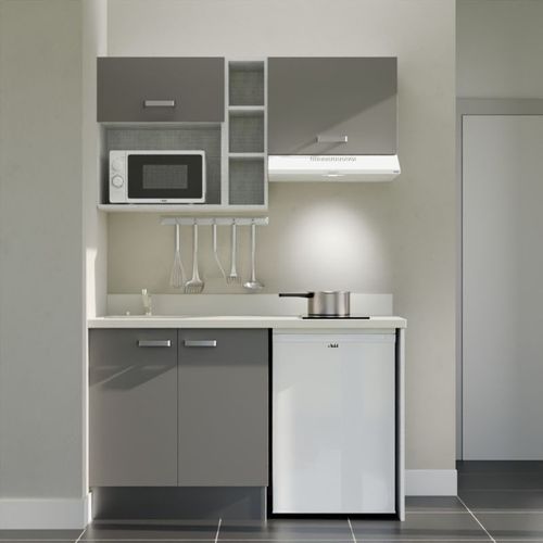 K13 : Gris - Plan Monobloc Snova Évier à Gauche + Electro Blanc