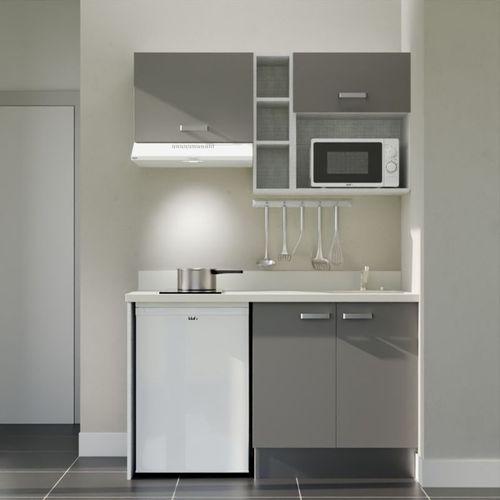 K13 : Gris - Plan Monobloc Snova Évier à Droite + Electro Blanc