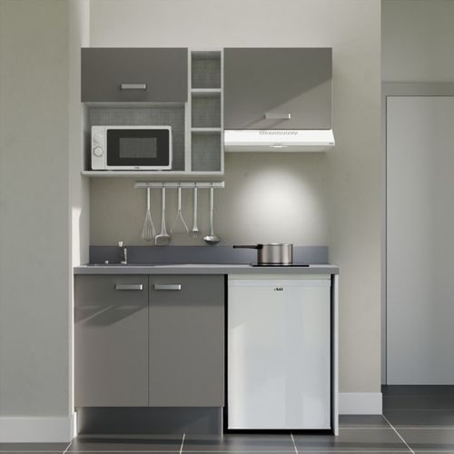 K13 : Gris - Plan Monobloc Cromo Évier à Gauche + Electro Blanc