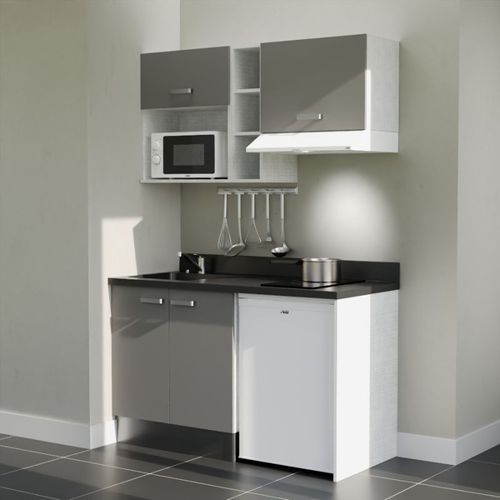 K13 : Gris - Plan Monobloc Nero Évier à Gauche + Electro Blanc