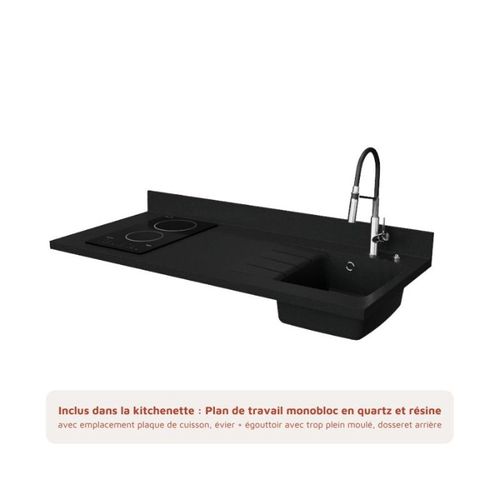 K13 : Gris - Plan Monobloc Nero Évier à Droite + Electro Blanc