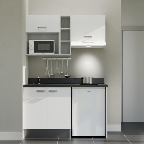 K13 : Blanc - Plan Monobloc Nero Évier à Gauche + Electro Blanc