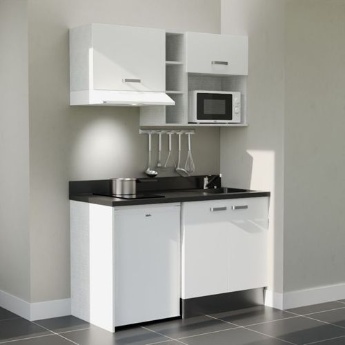 K13 : Blanc - Plan Monobloc Nero Évier à Droite + Electro Blanc