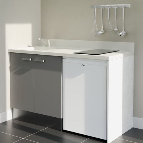 K17 : Gris - Plan Monobloc Snova Évier à Gauche + Electro Blanc