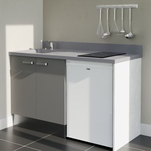 K17 : Gris - Plan Monobloc Cromo Évier à Gauche + Electro Blanc