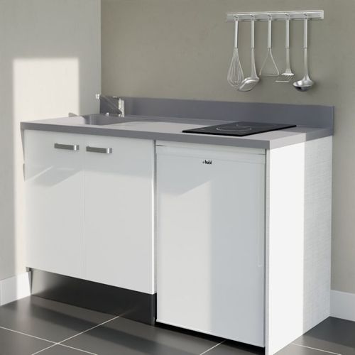 K17 : Blanc - Plan Monobloc Cromo Évier à Gauche + Electro Blanc