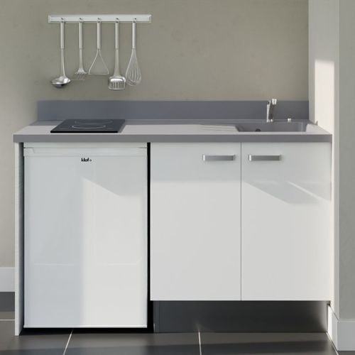 K17 : Blanc - Plan Monobloc Cromo Évier à Droite + Electro Blanc