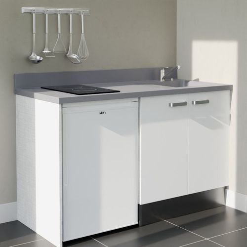 K17 : Blanc - Plan Monobloc Cromo Évier à Droite + Electro Blanc