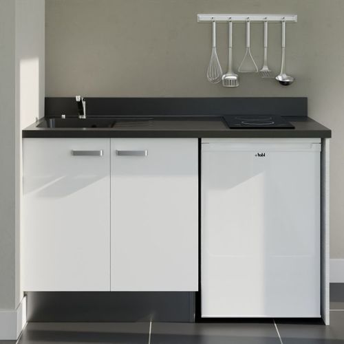 K17 : Blanc - Plan Monobloc Nero Évier à Gauche + Electro Blanc