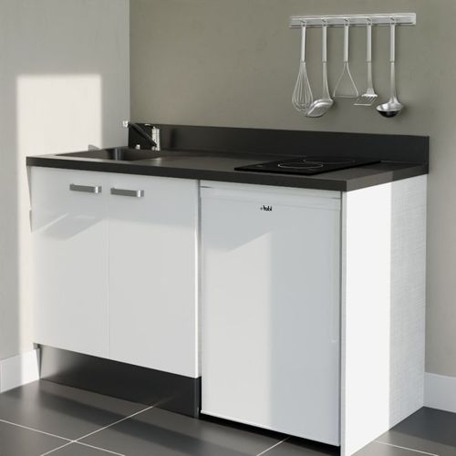 K17 : Blanc - Plan Monobloc Nero Évier à Gauche + Electro Blanc