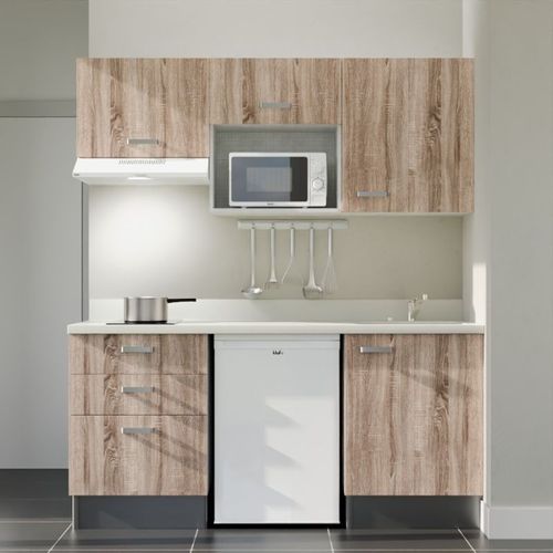 K20 : Bois - Plan Monobloc Snova Évier à Droite + Electro Blanc