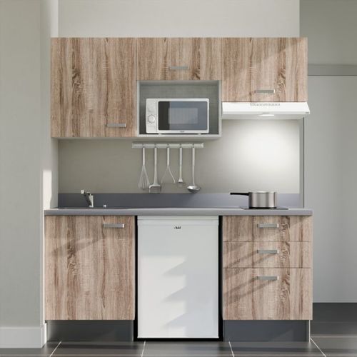 K20 : Bois - Plan Monobloc Cromo Évier à Droite + Electro Blanc