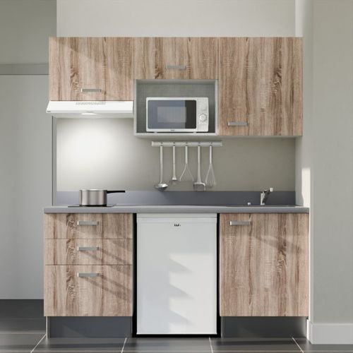 K20 : Bois - Plan Monobloc Cromo Évier à Droite + Electro Blanc