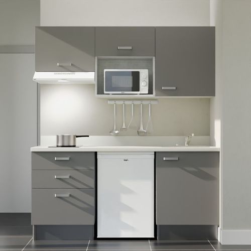 K20 : Gris - Plan Monobloc Snova Évier à Droite + Electro Blanc