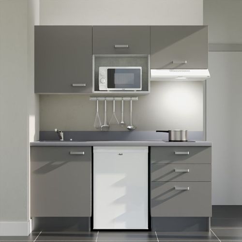 K20 : Gris - Plan Monobloc Cromo Évier à Droite + Electro Blanc