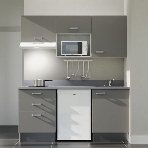 K20 : Gris - Plan Monobloc Cromo Évier à Droite + Electro Blanc