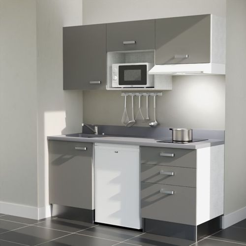 K20 : Gris - Plan Monobloc Cromo Évier à Droite + Electro Blanc