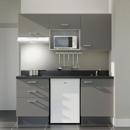 K20 : Gris - Plan Monobloc Nero Évier à Droite + Electro Blanc