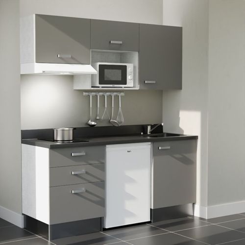 K20 : Gris - Plan Monobloc Nero Évier à Droite + Electro Blanc