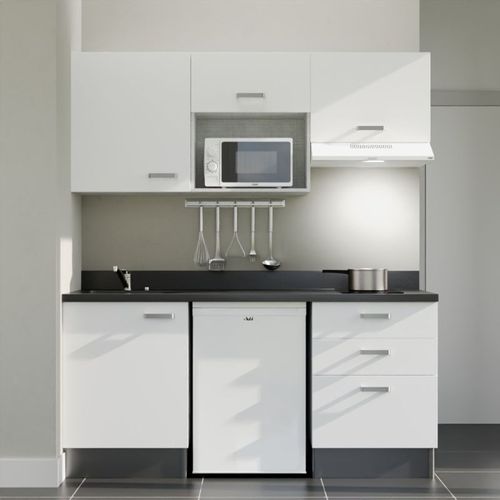 K20 : Blanc - Plan Monobloc Nero Évier à Gauche + Electro Blanc