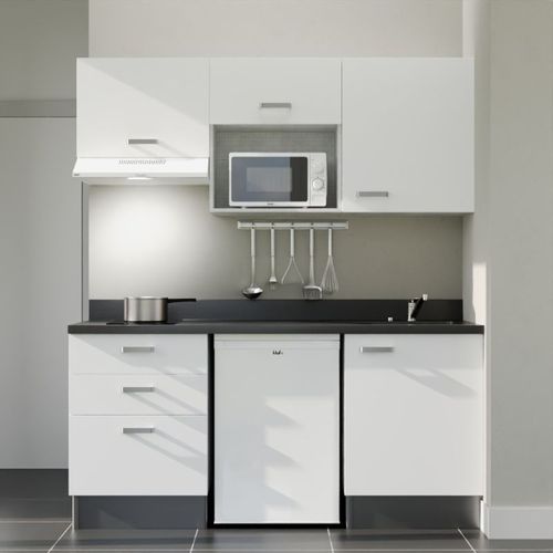 K20 : Blanc - Plan Monobloc Nero Évier à Droite + Electro Blanc