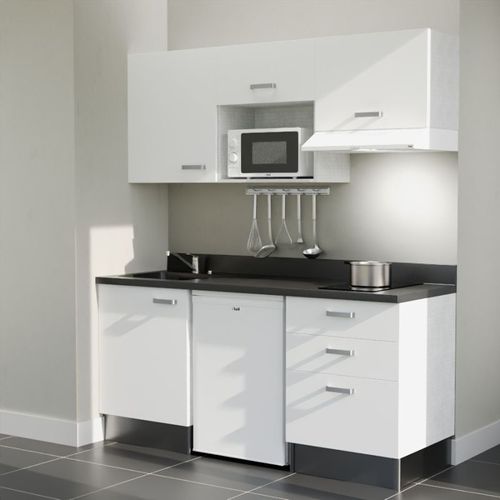 K20 : Blanc - Plan Monobloc Nero Évier à Droite + Electro Blanc