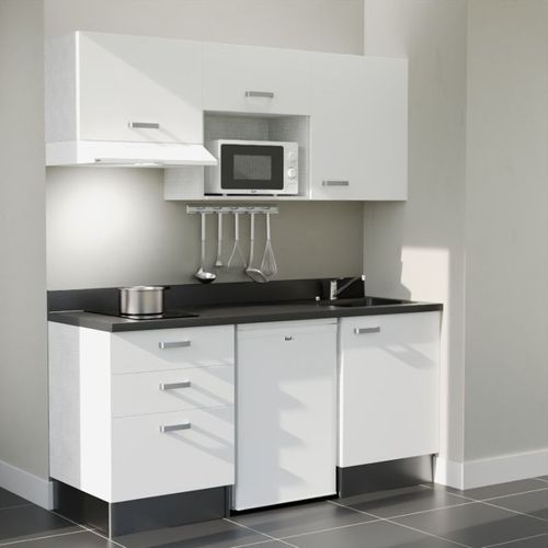 K20 : Blanc - Plan Monobloc Nero Évier à Droite + Electro Blanc