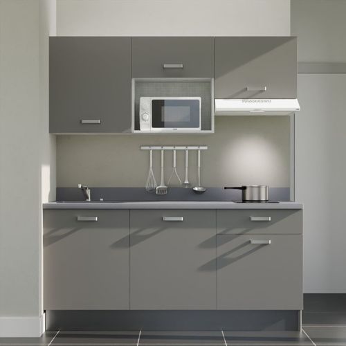 K30 : Gris - Plan Monobloc Cromo Évier à Gauche + Electro Blanc