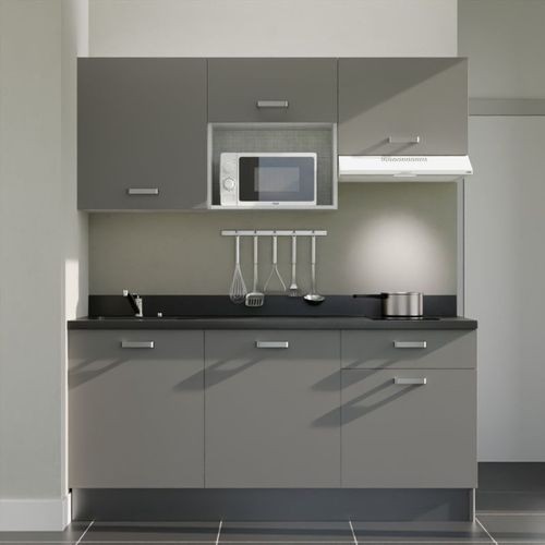 K30 : Gris - Plan Monobloc Nero Évier à Gauche + Electro Blanc