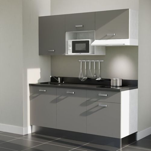 K30 : Gris - Plan Monobloc Nero Évier à Gauche + Electro Blanc