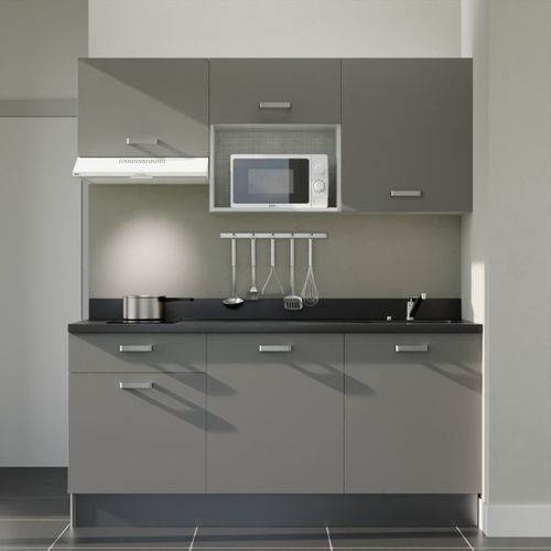 K30 : Gris - Plan Monobloc Nero Évier à Droite + Electro Blanc