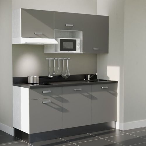 K30 : Gris - Plan Monobloc Nero Évier à Droite + Electro Blanc