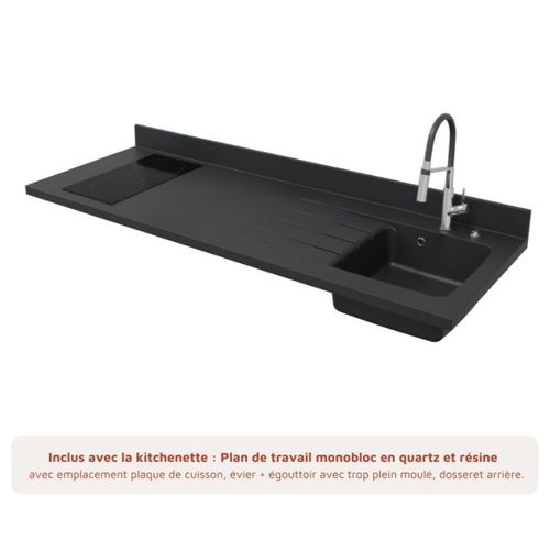K30 : Gris - Plan Monobloc Nero Évier à Droite + Electro Blanc