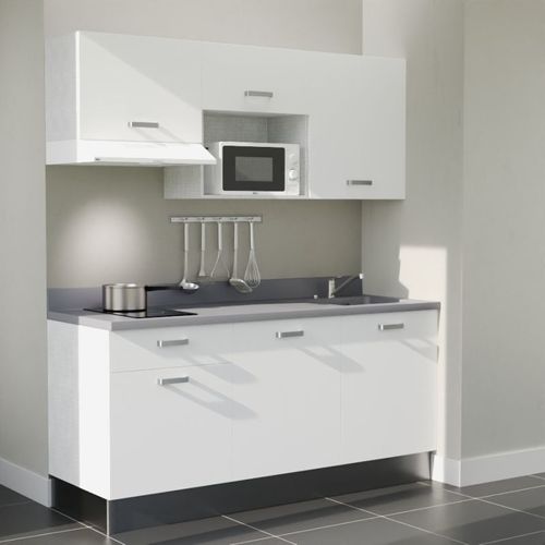 K30 : Blanc - Plan Monobloc Cromo Évier à Droite + Electro Blanc