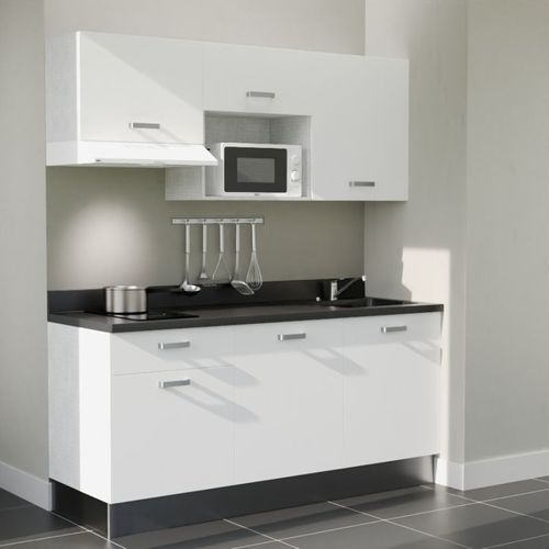 K30 : Blanc - Plan Monobloc Nero Évier à Droite + Electro Blanc