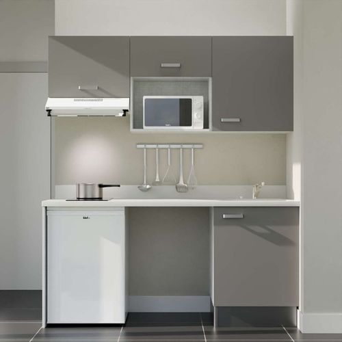 K55 : Gris - Plan Monobloc Snova Évier à Droite + Electro Blanc