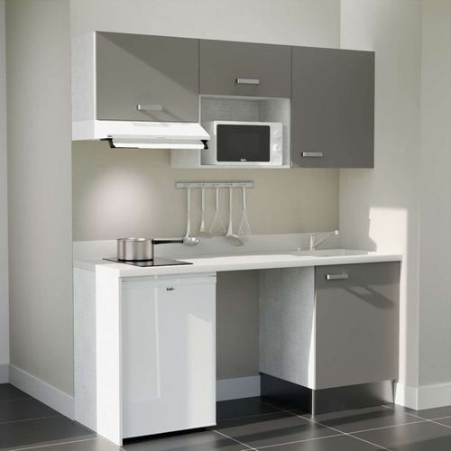 K55 : Gris - Plan Monobloc Snova Évier à Droite + Electro Blanc