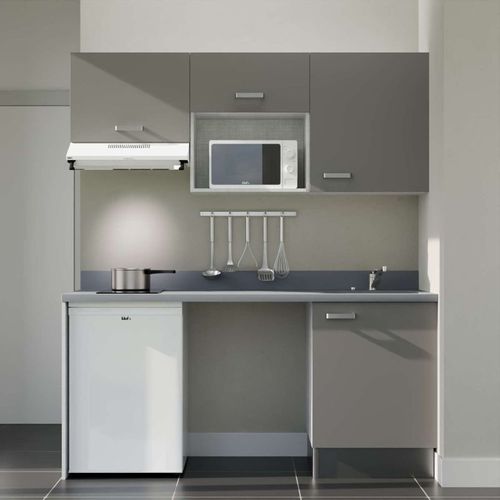 K55 : Gris - Plan Monobloc Cromo Évier à Droite + Electro Blanc