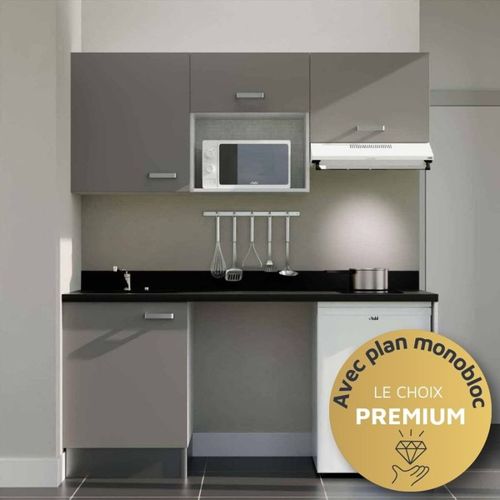 K55 : Gris - Plan Monobloc Nero Évier à Gauche + Electro Blanc