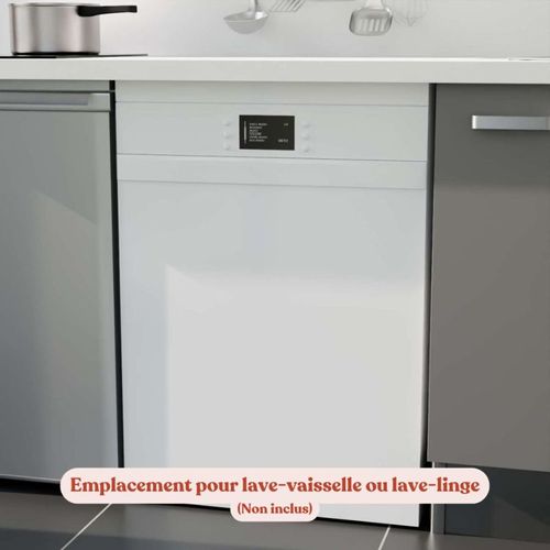 K55 : Gris - Plan Monobloc Nero Évier à Gauche + Electro Blanc