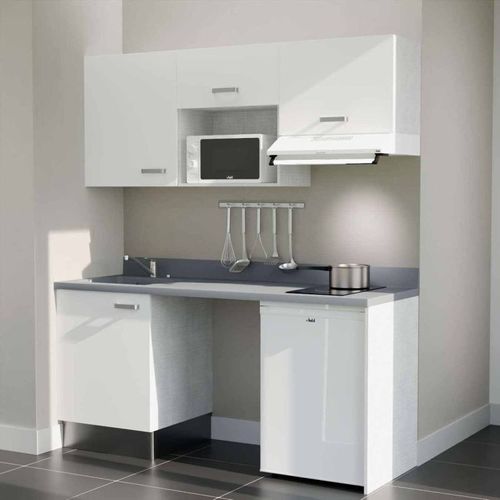 K55 : Blanc - Plan Monobloc Cromo Évier à Gauche + Electro Blanc