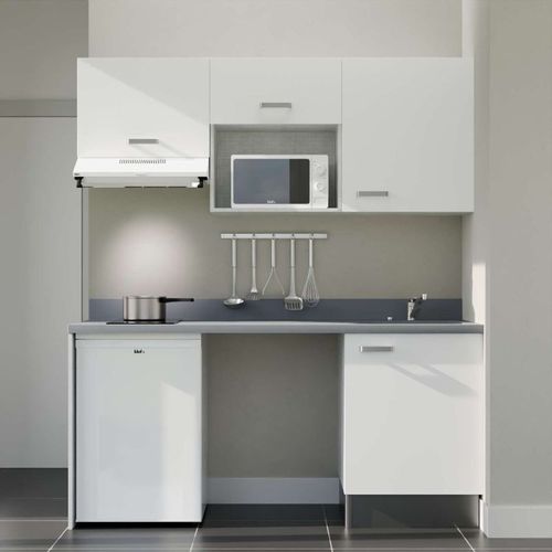 K55 : Blanc - Plan Monobloc Cromo Évier à Droite + Electro Blanc