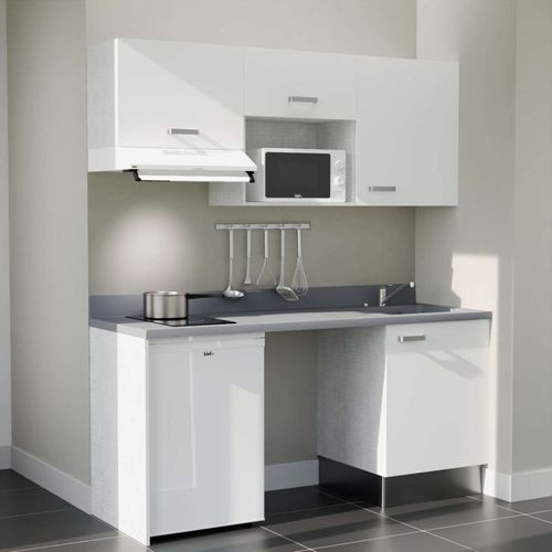 K55 : Blanc - Plan Monobloc Cromo Évier à Droite + Electro Blanc