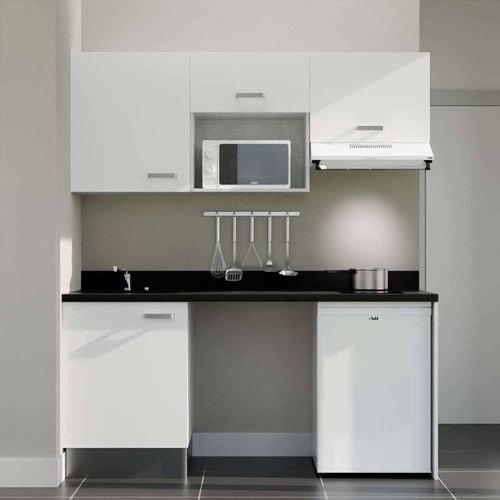 K55 : Blanc - Plan Monobloc Nero Évier à Gauche + Electro Blanc