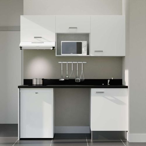 K55 : Blanc - Plan Monobloc Nero Évier à Droite + Electro Blanc