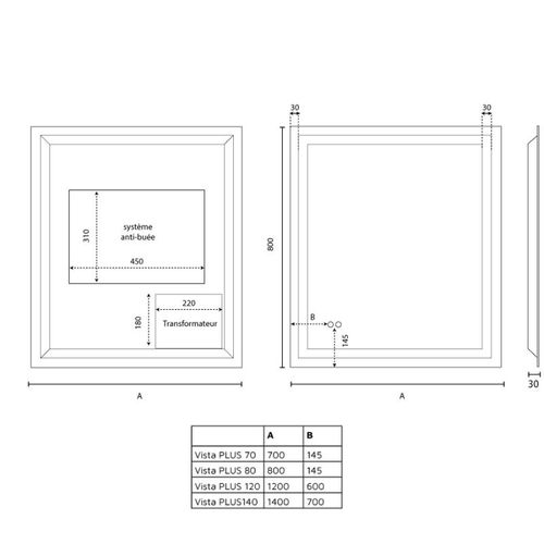Miroir LED Modulable Et Antibuée Vista Plus - 70x80 Cm