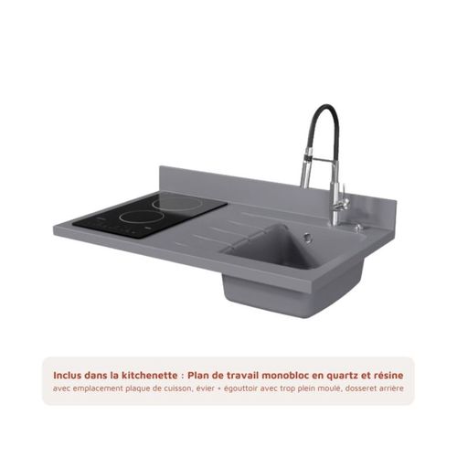 K00 : Gris - Plan Monobloc Cromo Évier à Droite + Electro Inox