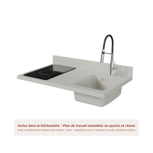 K00 : Blanc - Plan Monobloc Snova Évier à Droite + Electro Inox